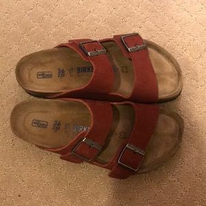 barely worn red birkenstocks
